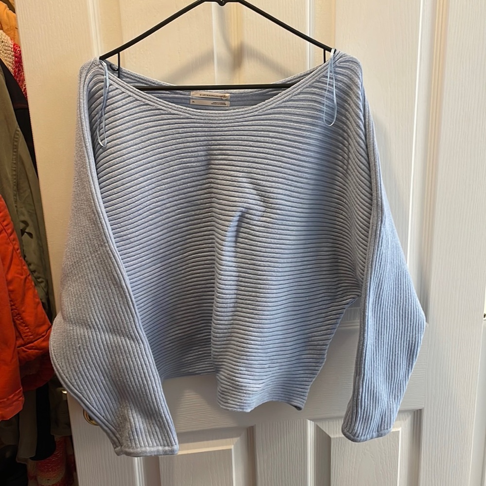 EUC Anthropologie Light Blue Cropped Ribbed Sweater XLarge